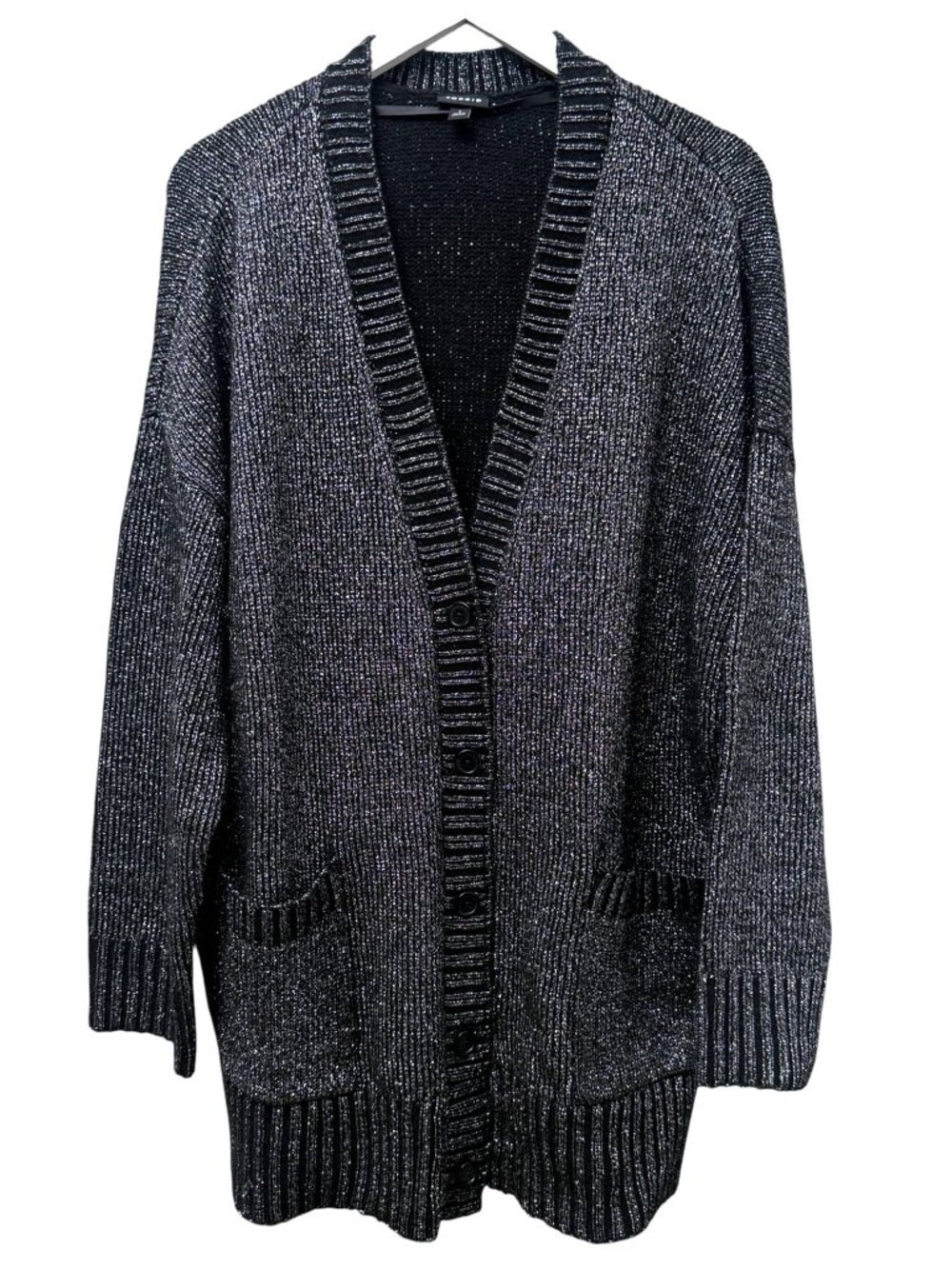 Torrid Metallic Cardigan Sweater Womens Plus Size 1X Black Silver Evening Party